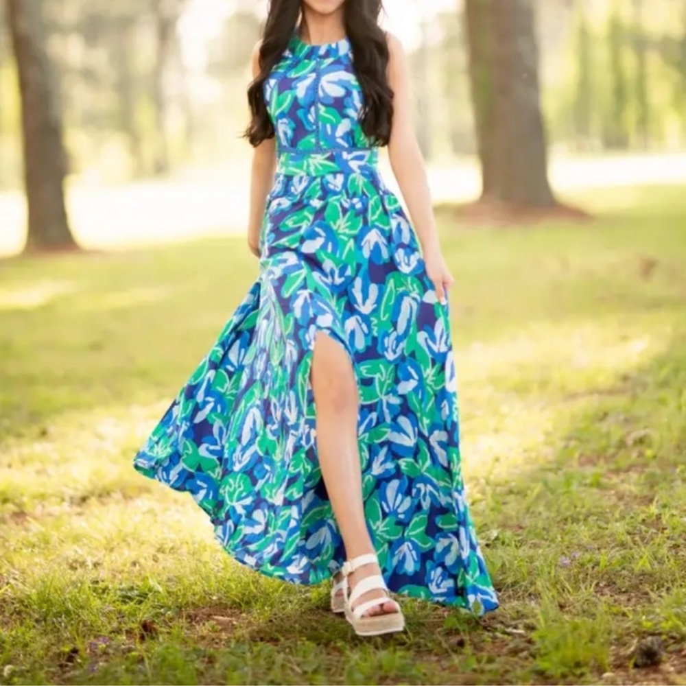 NWT Abel the Label Anthropologie Rumi Maxi Dress
Blue Green Sexy Back Size M